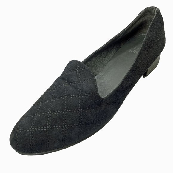 Stuart Weitzman QW00644 Black Quilted‎ Suede Smoking Flats - Picture 2 of 10